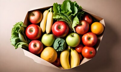 Assortment fresh fruits and vegetables in a paper bag create with ai