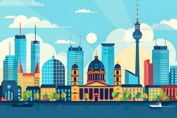Berlin city flat vector skyline illustration