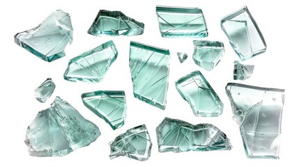 Broken Glass Pieces on White Background Generative AI