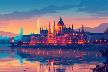 Budapest city skyline vector illustration