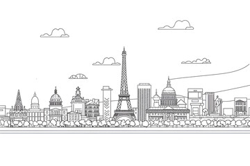 Obraz premium Paris city skyline line art black white strokes