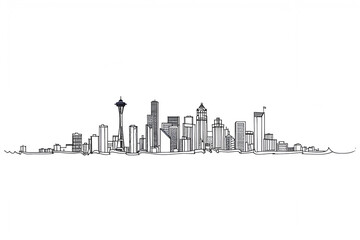 Seattle vector line art skyline illustration