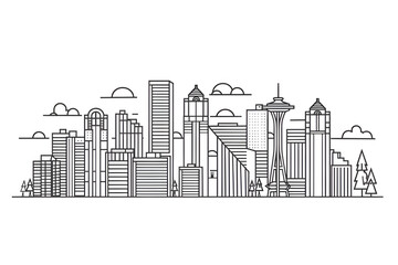 Seattle vector line art skyline illustration