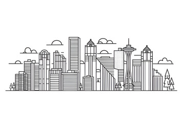 Obraz premium Seattle vector line art skyline illustration