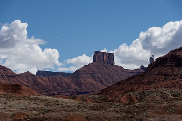 Red cliff and butte landscapes in Utah Castle Valley with blue skies in spring 