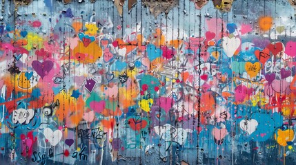 Vibrant Wall Covered in Love-Themed Graffiti