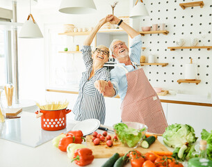 love kitchen senior woman man couple home retirement happy food smiling husband wife together...
