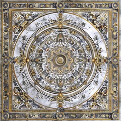 Naklejka premium Lavish antique baroque, barocco ornate marble ceiling frame non linear reformation design. elaborate ceiling with intricate accents depicting classic elegance and architectural beauty