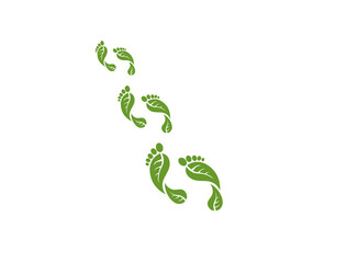 Vector illustration of footprints in the form of green leaves