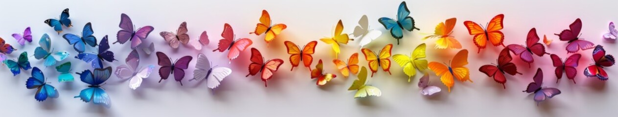 Group of Multicolored Butterflies on White Wall