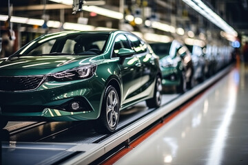 Production line of the car factory. Modern automotive industry. Selective focus