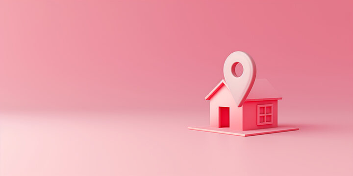3d illustration of house location with pink background