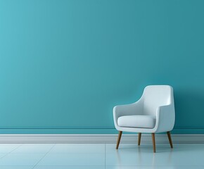 White Chair in Front of Blue Wall