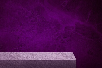 edge of grey slate stone counter with blank space for product montage display with violet, purple...