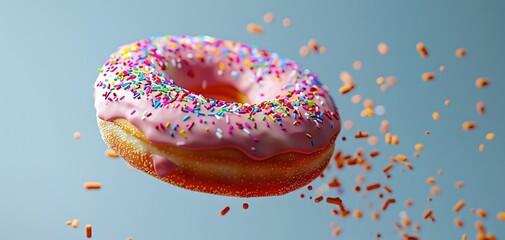 round donut, flying falling with sprinkles ai generated high quality images