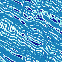 Summer blue dyed wave water pattern with broken linear stripe effect. Fresh blue underwater texture background for modern seamless nautical maritime organic style. 