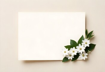 a blank white card with delicate white flowers create with ai