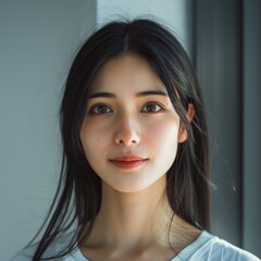 Naklejka premium Woman With Long Black Hair Looking at Camera