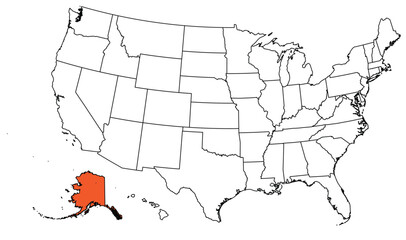 Fototapeta premium The outline of the US map with state borders. The US state of Alaska