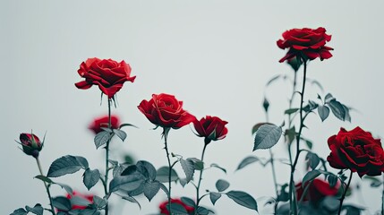 Obraz premium Beautiful red roses stand out against a pristine white backdrop