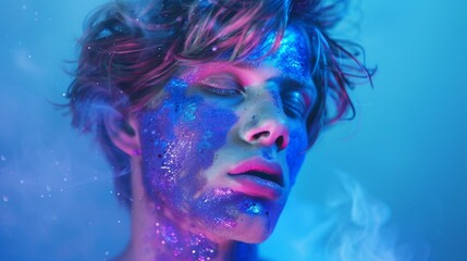 Man with Glittery Neon Makeup
