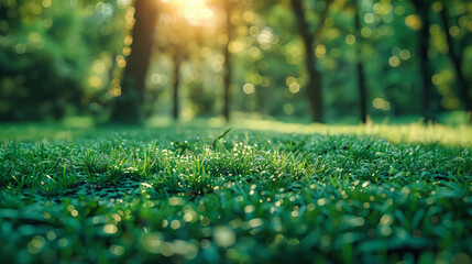 Fresh Summer Meadow with Bright Green Grass under Sunlight, Ideal for Eco-Friendly Concepts