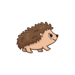 Cute little hedgehog isolated on a white background. Icon  Adorable hedgehog cartoon character. Forest animal. Vector illustration.