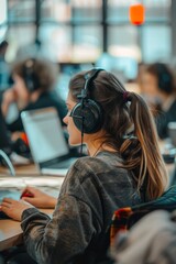 business woman  in office using laptop at work Generative AI