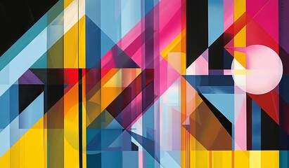 Colorful abstract painting with lines and shapes