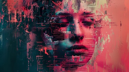 Digital Deconstruction: Pixelated Woman Emerging from Glitch- Pixelated Phantasm-Surreal Pixelation- Pixelated Phenomenon-Abstract Pixel Portrait- for digital art.
