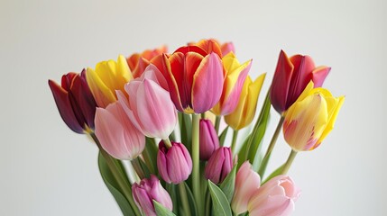 Fototapeta premium Celebrate special occasions with a vibrant bouquet of tulips blooming against a crisp white backdrop perfect for Women s Day Mother s Day or birthdays