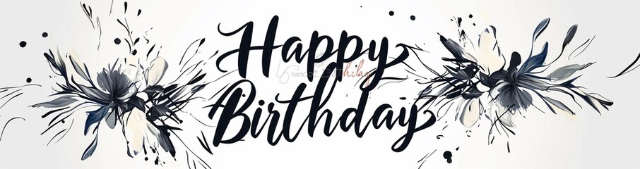 Black text spelling out "Happy Birthday", drawn by hand, against a white backdrop, devoid of any additional imagery.
