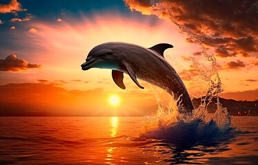 dolphins swim in the sea. Generative AI,