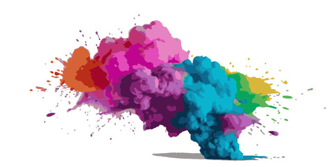 Vector colorful vibrant rainbow, smoke and cloud holi paint color powder explosion with bright colors isolated  on transparent background. Multicolored explosion of rainbow powder paint holi festival