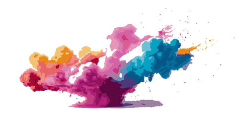 Vector watercolor rainbow multicolor splatter design background. Multicolored rainbow explosion of cloud powder paint holi decoration isolated on transparent background.