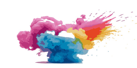 Vector colorful vibrant rainbow, smoke and cloud holi paint color powder explosion with bright colors isolated  on transparent background. Multicolored explosion of rainbow powder paint holi festival 
