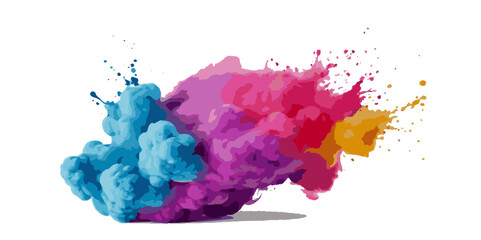 Vector colorful vibrant rainbow, smoke and cloud holi paint color powder explosion with bright colors isolated  on transparent background. Multicolored explosion of rainbow powder paint holi festival 