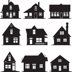 House icons set on white background 