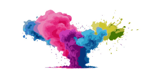 Vector colorful vibrant rainbow, smoke and cloud holi paint color powder explosion with bright colors isolated  on transparent background. Multicolored explosion of rainbow powder paint holi festival 