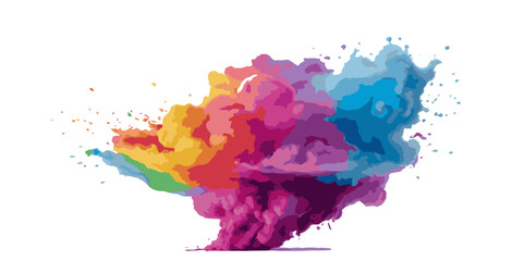 Multicolored rainbow explosion of cloud powder paint holi decoration isolated on transparent background. Vector abstract colorful rainbow holi paint festival background.