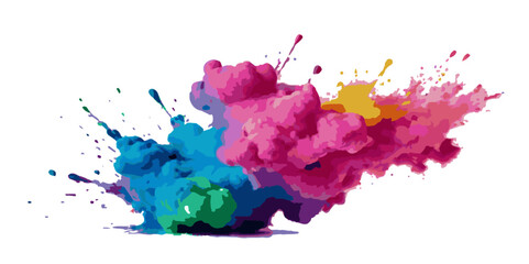 Multicolored rainbow explosion of cloud powder paint holi decoration isolated on transparent background. Vector abstract colorful rainbow holi paint festival background.