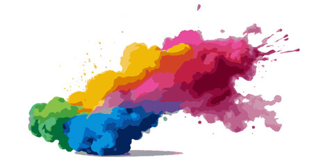 Colorful smoke rainbow painted holi fog festival background. Colorful rainbow paint color smoke cloud explosion isolated on transparent background.
