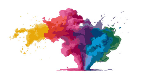 Colorful smoke rainbow painted holi fog festival background. Colorful rainbow paint color smoke cloud explosion isolated on transparent background.