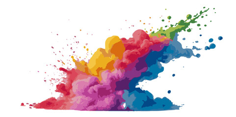 Colorful smoke rainbow painted holi fog festival background. Colorful rainbow paint color smoke cloud explosion isolated on transparent background.