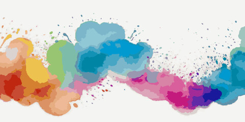 Multicolored rainbow watercolor explosion of cloud powder paint holi decoration isolated on transparent background. Vector abstract colorful rainbow holi paint festival background.