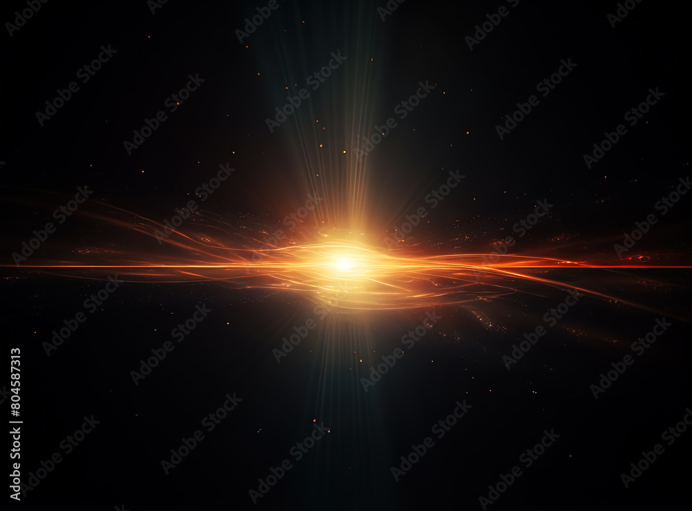 Poster light flare in the dark space. abstract background with shiny lens glare effect.