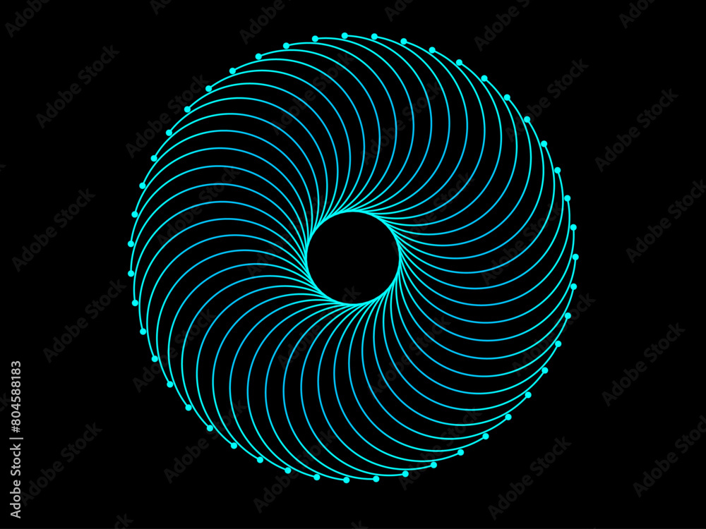 Aufkleber abstract black background with circle lines pattern in vibrant colors of blue-green light gradient. 