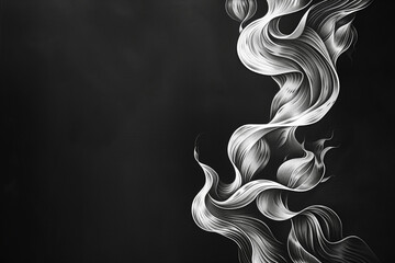 Graphite sketch Abstract and minimal Features a flowing design, Thai art, on a completely black background.