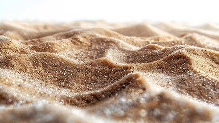 On a white background, a close up of sand from a beach or desert