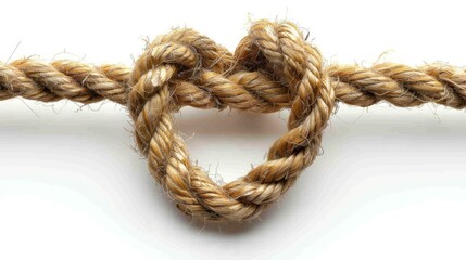 White background with heart-shaped knot of rope